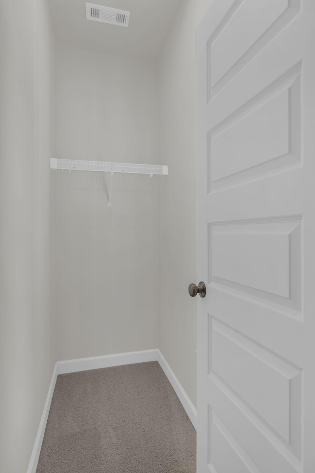 walk in closet with carpet