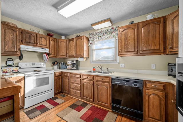 kitchen featuring dishwasher, sink, dark hardwood / wood-style flooring, and electric stove