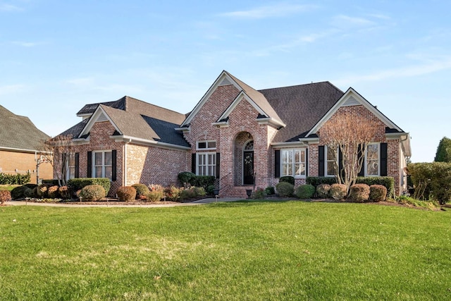 view of front facade featuring brick siding and a front lawn