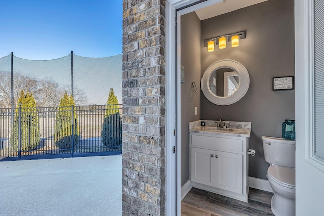 bathroom featuring vanity, toilet, and wood-type flooring