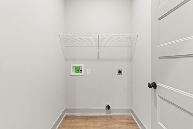 laundry area with hookup for a washing machine, light hardwood / wood-style flooring, and electric dryer hookup