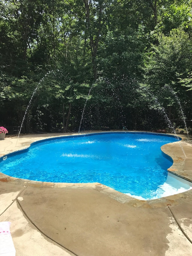 view of swimming pool featuring pool water feature