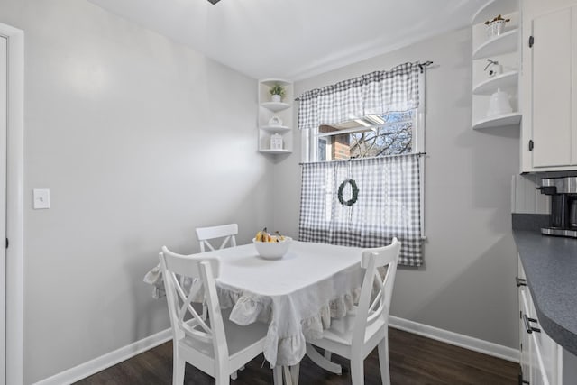 dining space with dark wood-type flooring