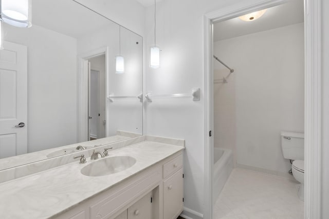 full bathroom with vanity, tile patterned floors, shower / bathtub combination, and toilet