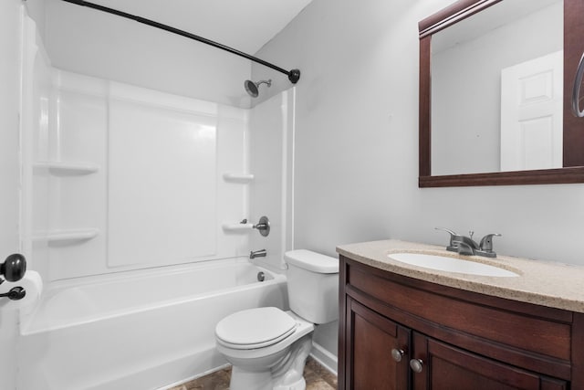 full bathroom with vanity,  shower combination, and toilet