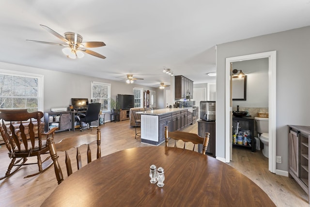 dining area featuring light wood-type flooring