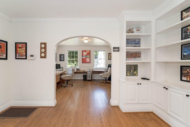 1704 Temple Ave, Nashville, TN 37215 - office space featuring crown molding, built in shelves, and light hardwood / wood-style flooring