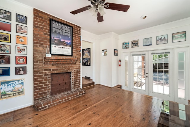 1704 Temple Ave, Nashville, TN 37215 - unfurnished living room with hardwood / wood-style flooring, a fireplace, and french doors