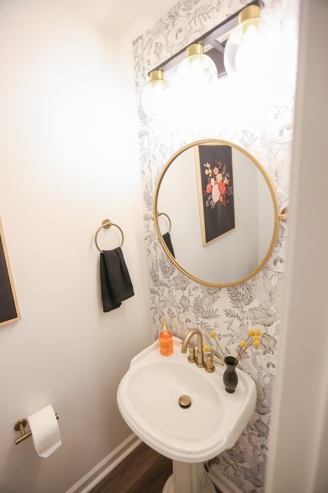 bathroom featuring hardwood / wood-style flooring and sink