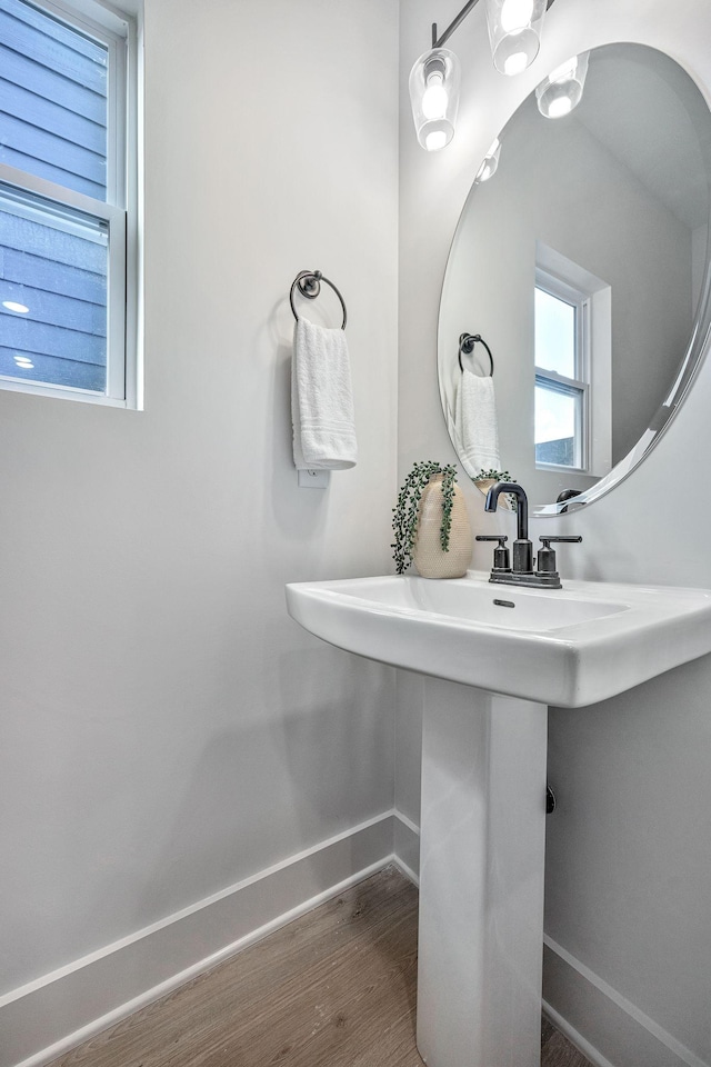 bathroom featuring wood-type flooring and sink