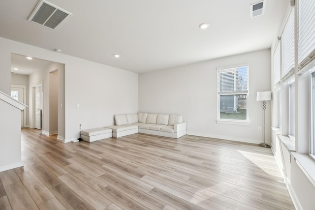 unfurnished living room featuring light hardwood / wood-style flooring