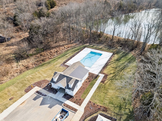 aerial view featuring a water view