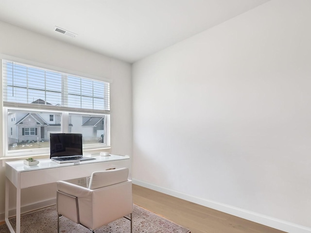 office area featuring light hardwood / wood-style flooring