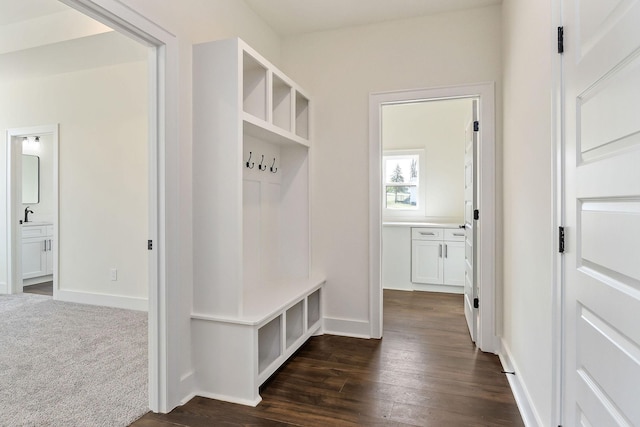 mudroom featuring sink and dark hardwood / wood-style floors