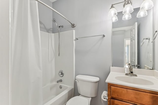 full bathroom with vanity,  shower combination, and toilet