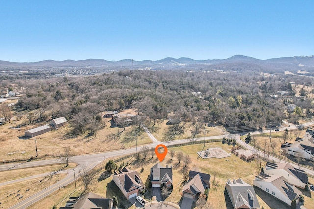 drone / aerial view featuring a mountain view