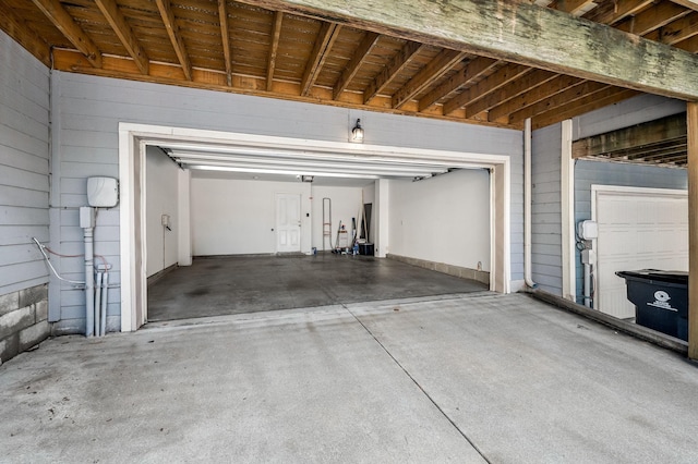 garage with wooden walls