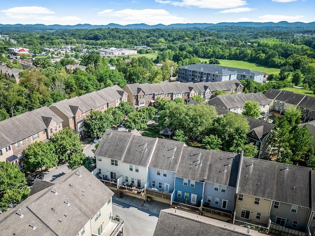 drone / aerial view featuring a mountain view