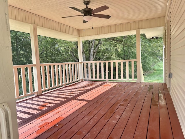 wooden terrace with ceiling fan