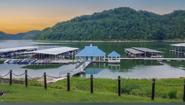 view of dock with a water view