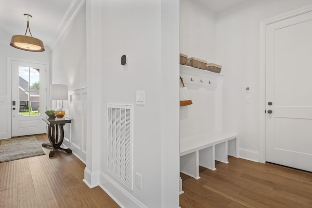 mudroom featuring wood-type flooring