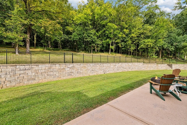 view of yard with a patio and a fire pit