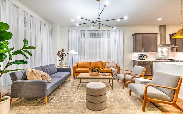 living room with a chandelier