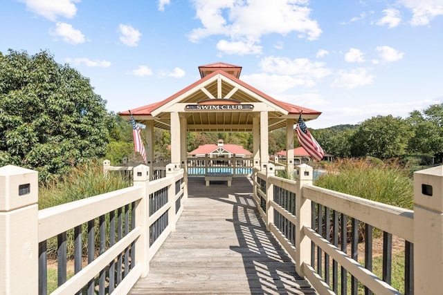 view of dock with a gazebo