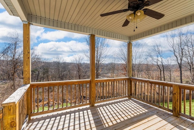 wooden deck with ceiling fan