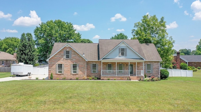 view of front facade featuring a front lawn and a porch