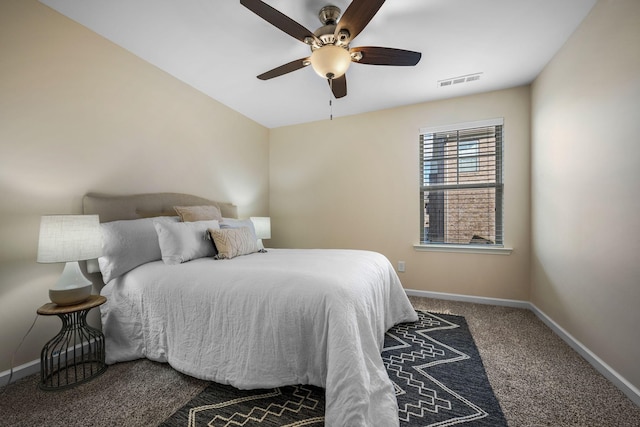 bedroom featuring carpet floors and ceiling fan