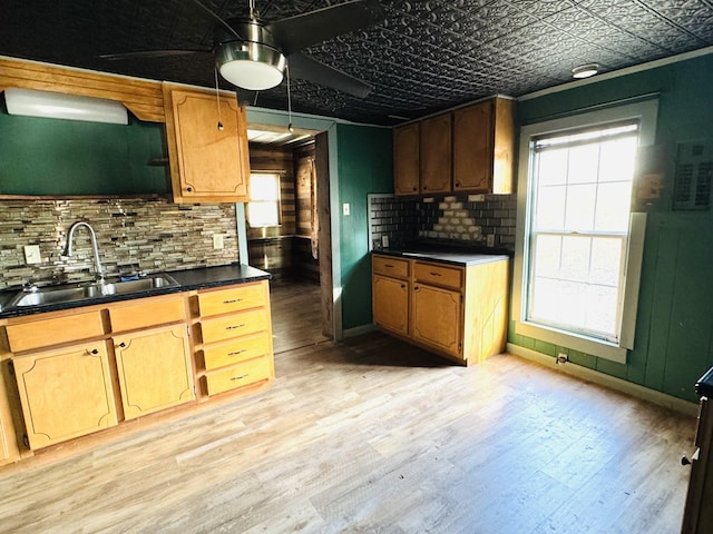 kitchen featuring sink, decorative backsplash, and light hardwood / wood-style floors