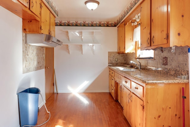 kitchen featuring backsplash, light hardwood / wood-style flooring, and sink