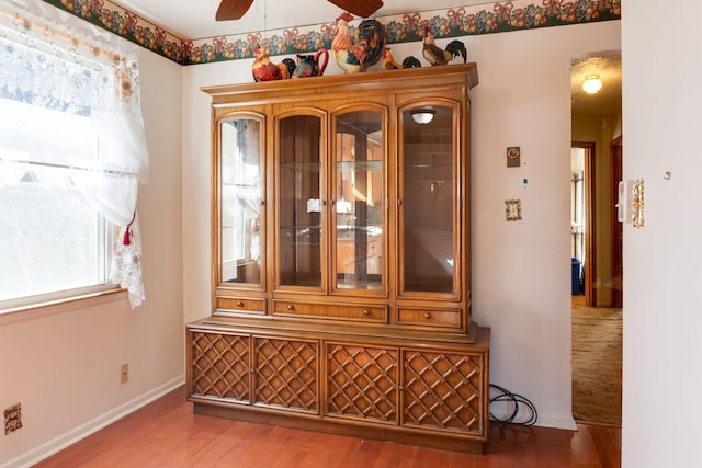 interior space featuring hardwood / wood-style floors and ceiling fan