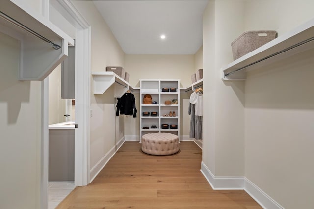 spacious closet featuring light wood-type flooring