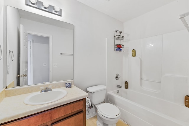 full bathroom with vanity, washtub / shower combination, and toilet