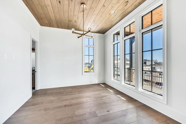 interior space with hardwood / wood-style flooring, a healthy amount of sunlight, and wooden ceiling