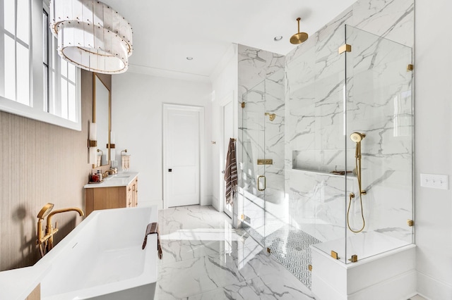 bathroom featuring vanity and plus walk in shower