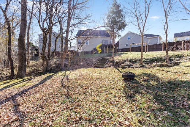 view of yard featuring a wooden deck