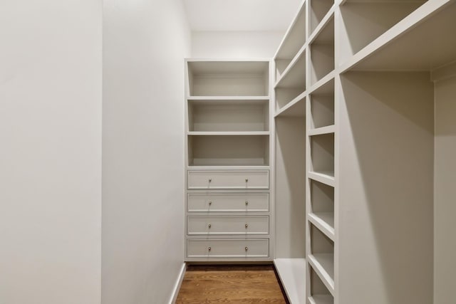 walk in closet featuring dark wood-type flooring