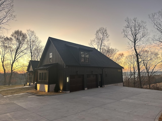 exterior space with a garage