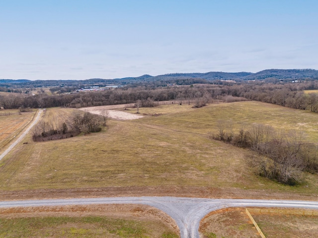 birds eye view of property featuring a mountain view and a rural view