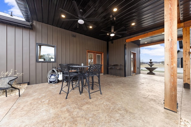 view of patio / terrace with french doors and ceiling fan