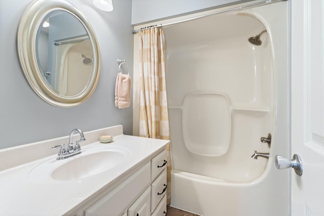 full bathroom featuring shower / tub combo and vanity