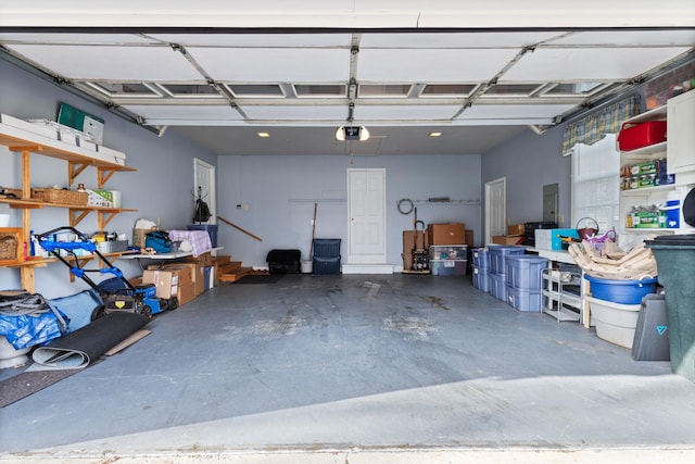 garage with a garage door opener