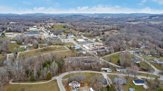 drone / aerial view featuring a mountain view