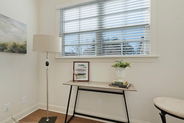 office space with hardwood / wood-style floors