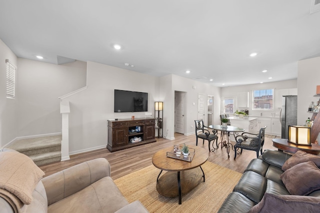 living room featuring light hardwood / wood-style floors