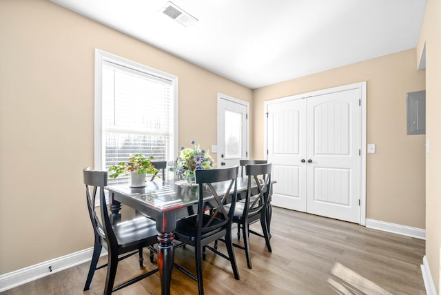 dining space featuring light hardwood / wood-style flooring