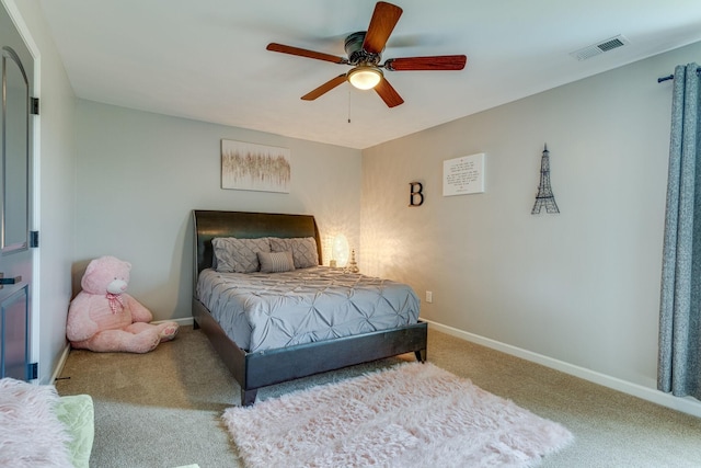 bedroom featuring ceiling fan and carpet flooring